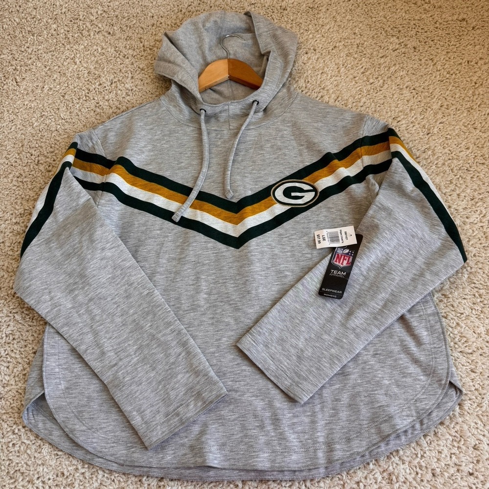 NFL Green Bay Packers Hooded Top Womens Large Gray NWT Chevron Sleepwear Hoodie